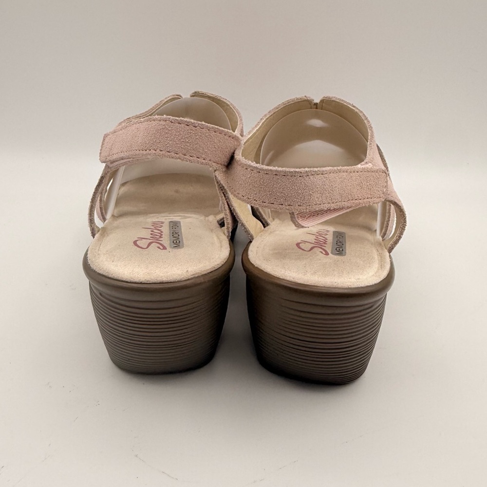 Skechers Memory Foam Pink Suede Wedge Sandals Comfort Slingback Shoe Women’s 8 - Picture 5 of 16